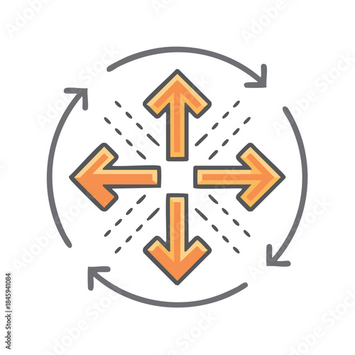 Directional arrows representing expanding or rotating in all directions with arrows in the four cardinal directions
