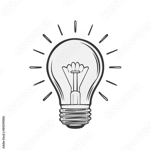 Lightbulb illustration, bright idea concept, creative inspiration design, simple vector drawing of glowing lightbulb