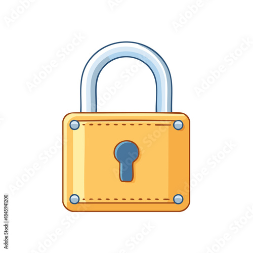 Cartoon illustration of a locked metal padlock with a keyhole offering security and privacy, showing safety and protection