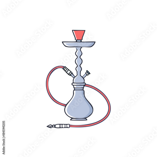 Cartoon Hookah with Red Hose and Mouthpiece for Smoking Tobacco Flavor