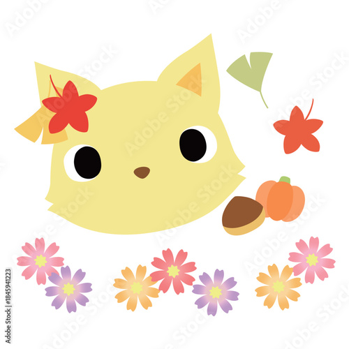 可愛いキツネのマーク　秋の紅葉