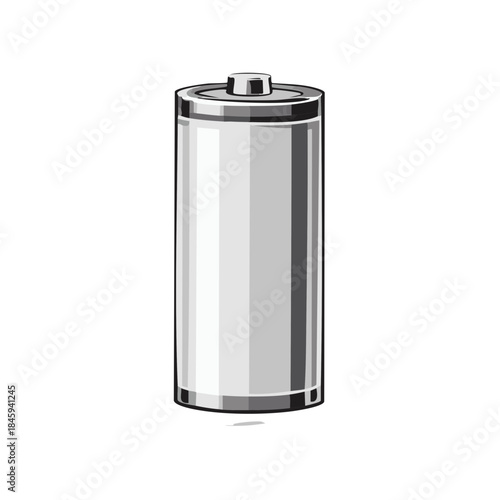 Cylindrical Battery Power Source Gray Scale Isolated on White Background