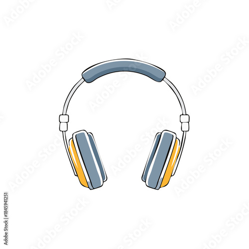Stylized Headphones Illustration with Yellow Accents, Isolated Audio Equipment Design, Music Listener Concept