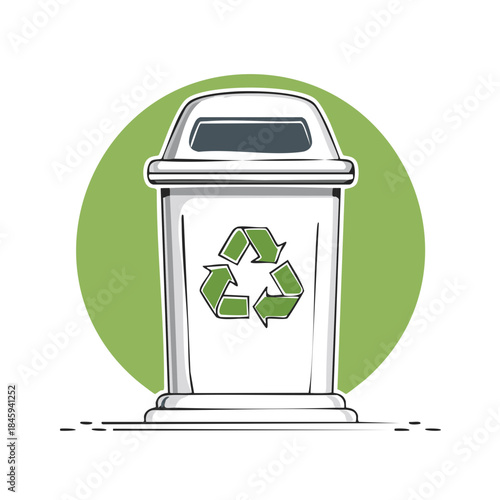 Recycling bin with green logo for trash and waste in eco conscious design isolated