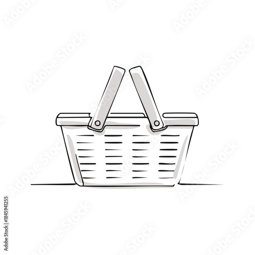 Stylized Line Drawing of a Classic Woven Shopping Basket with Handles