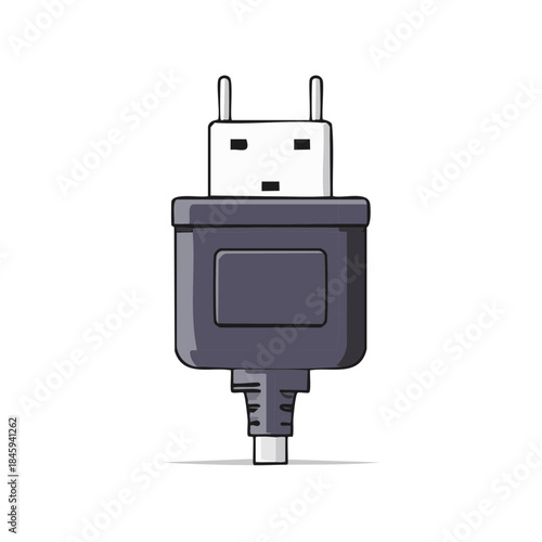 Cartoon Illustration of a Charging Adapter with a Face on White Background