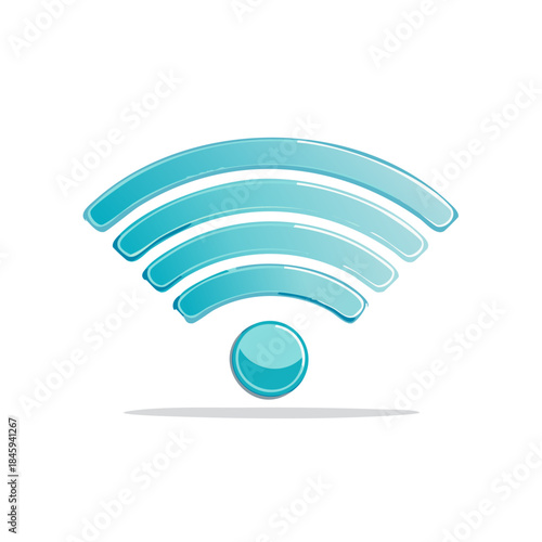 Glossy Blue WiFi Icon on White Background Wireless Signal Design Network Concept Communication