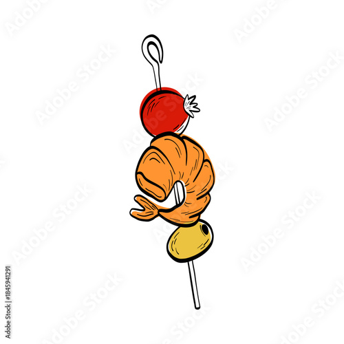 Hand-drawn appetizer tapas illustration, canape, finger food in Mediterranean style. Ideal for bar menus, finger-food branding, and modern restaurant visuals