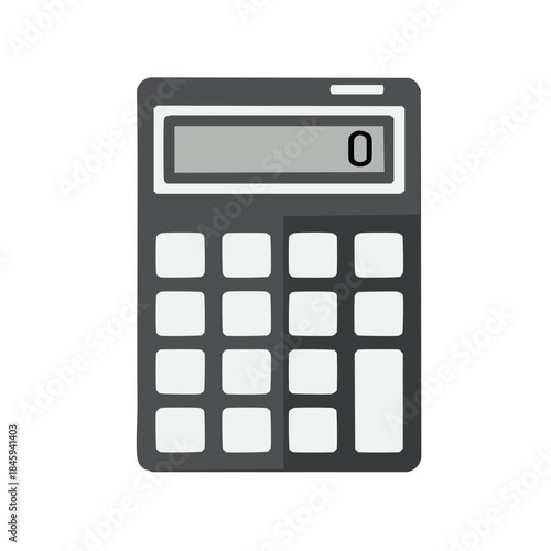 Isolated Illustration of a Dark Calculator with Grey Buttons and LCD Display Shows Zero
