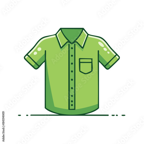 Short sleeved green collared shirt illustration with pocket and button down design