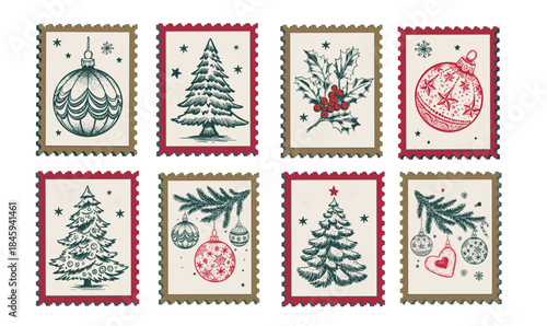 Vintage Christmas Holiday Postage Stamps Collection