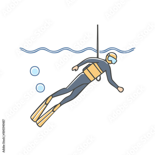 Underwater Scene: Diver in Wetsuit with Buoyancy Vest Exploring the Depths