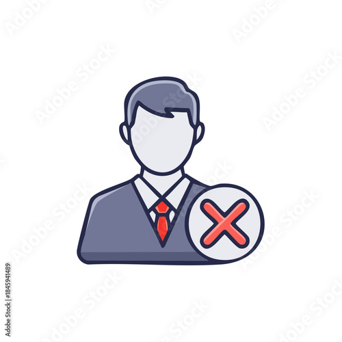 Canceled business profile outline person silhouette with cancel mark near head