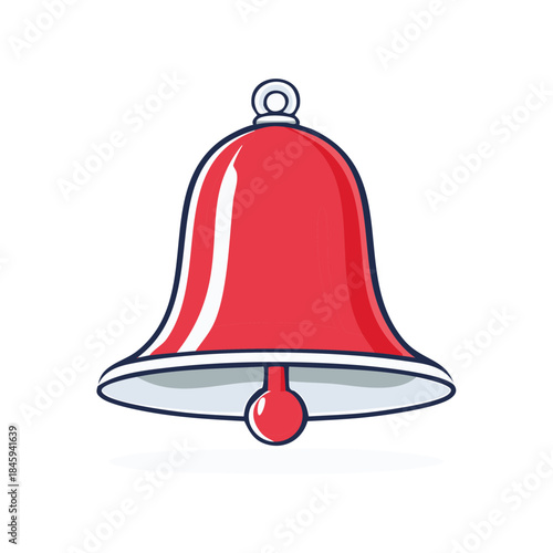 Classic red and white metal bell alert, ringing, notification, sound and signal icon design for web, application, promotion or advertising graphic usage
