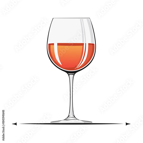 Rosé Wine in a Tall Glass with Decorative Line for Celebration or Relaxation