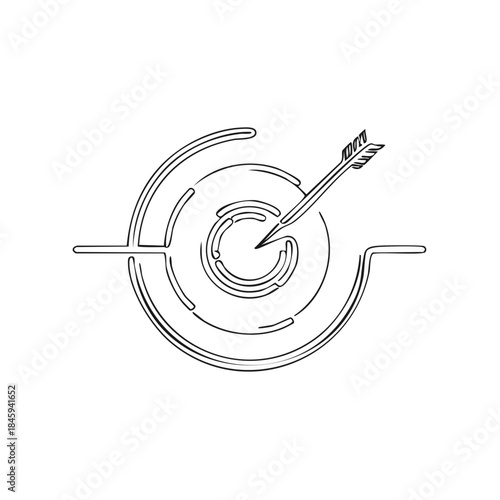 Target and Arrow Illustration. Goal achievement, aim concept, line art sketch