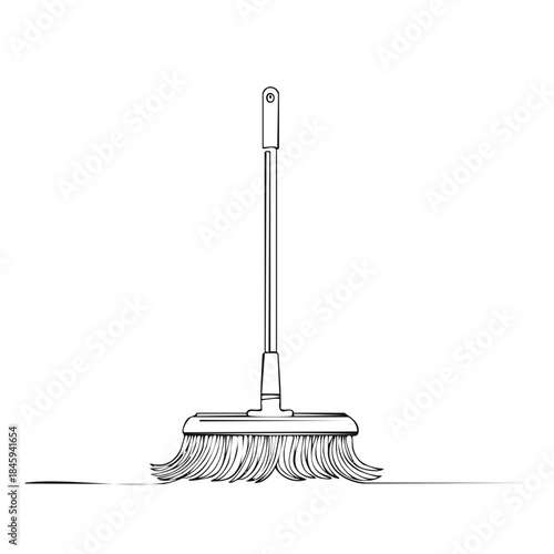 Outline illustration of a mop. Cleaning tool with long handle. Home hygiene, sweeping and sanitary work