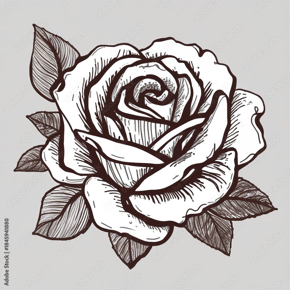 Fototapeta premium Monochrome rose flower illustration