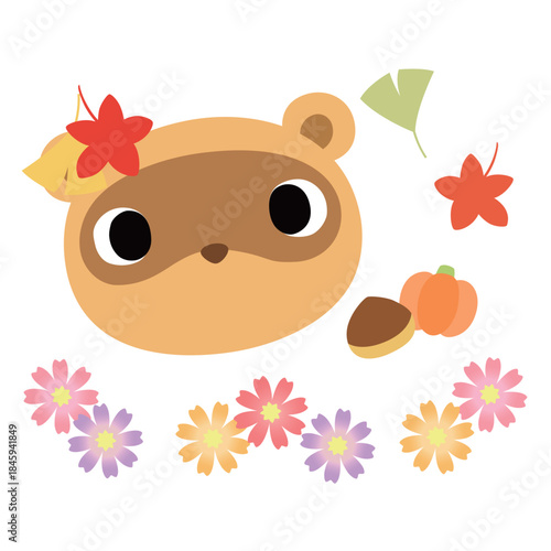 可愛いタヌキのマーク　秋の紅葉