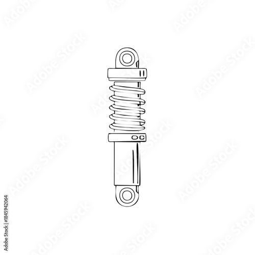 Monochrome Shock Absorber Detail Outlined for Industrial Mechanical Use and Vehicle Suspension Parts