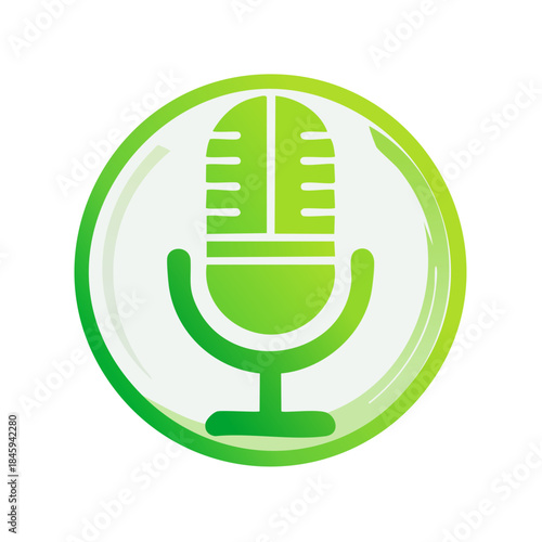 Green Microphone Icon on White Background for Recording Podcast and Audio Content. Symbol design for Voice Apps and Broadcasting