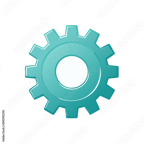 Teal Cogwheel Icon Gear Symbol Machine Part Mechanism Element Isolated Graphic Illustration Design Style