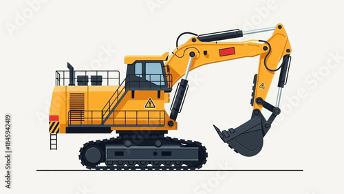 An excavator is lifting a heavy load on a construction site with its large mechanical arm and bucket.