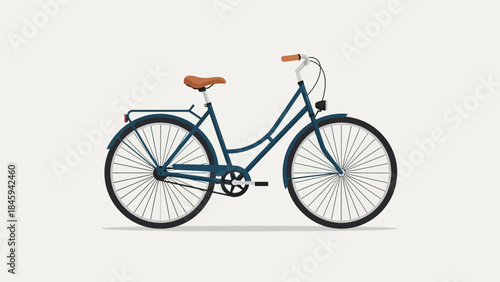 A blue bicycle with brown leather seat and handles is shown in profile on a white background.