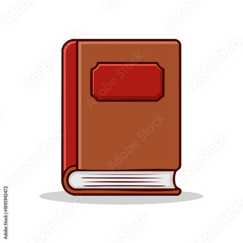 Closed hardcover book with brown cover and red label resting on surface for reading knowledge acquisition