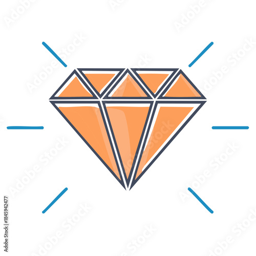 Radiant Orange Diamond Illustration with Sparkles on White Backdrop