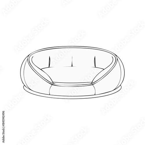 Sketch of a cozy pet bed with rounded shape and soft cushion for dog or cat comfort and relaxation in a modern pet supply design
