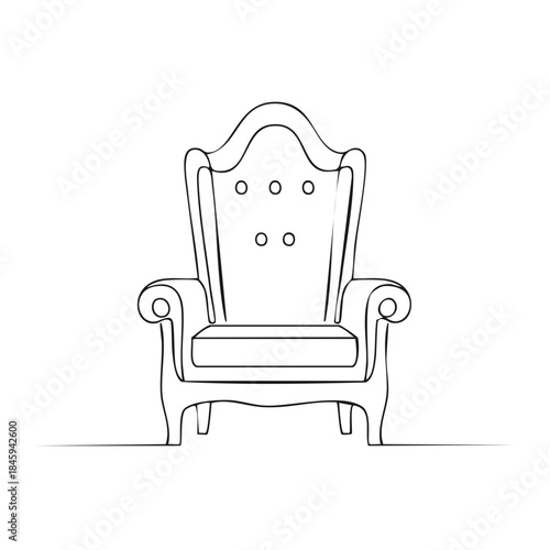 Minimalist line drawing of an ornate upholstered armchair suitable for digital illustration use