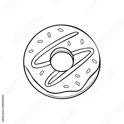 Doughnut illustration with icing and sprinkles. Sweet donut with simple outline