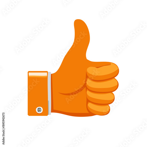 Orange hand gesture with thumb up expressing approval or agreement. Positive and successful sign of encouragement and acceptance