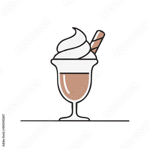 Vector graphic of chocolate mousse dessert with whipped cream and chocolate stick isolated