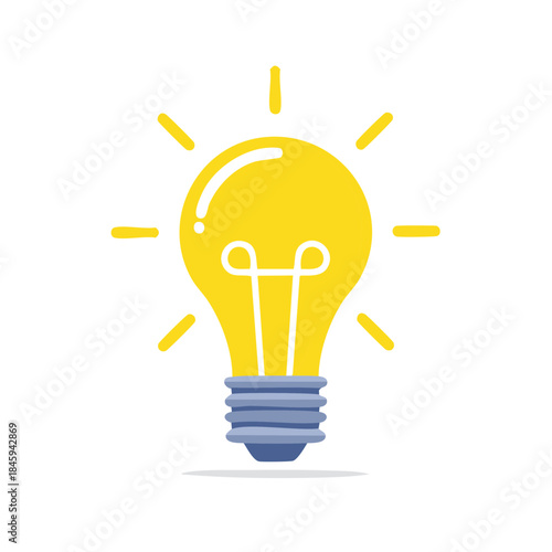 Bright yellow light bulb illustration idea concept inspiration symbol innovation and creativity energy source glow on white