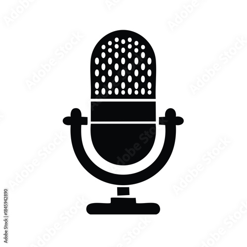 Classic microphone silhouette for podcasting or singing with vintage aesthetic, icon design in simple vector.