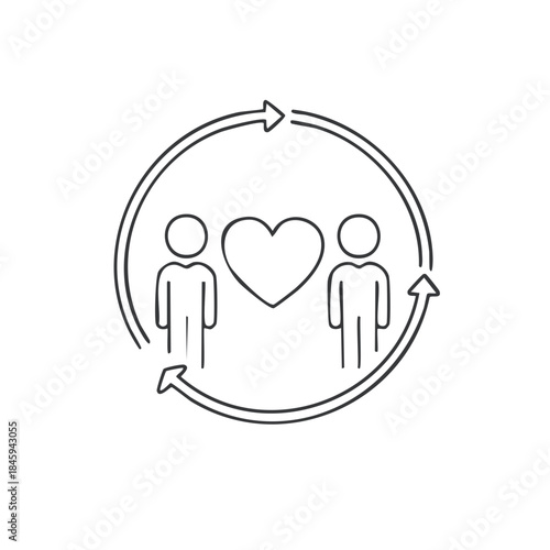 Line art of love in connection and relationship cycle with two people and heart
