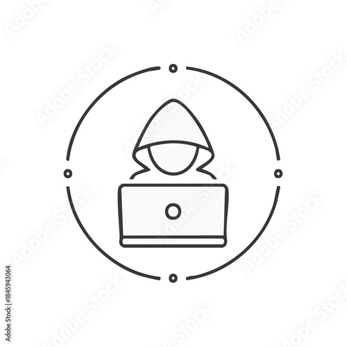 Hacker with Laptop Icon in Circle Criminal Cyber Attack Thief Data Security Computer Technology Concept