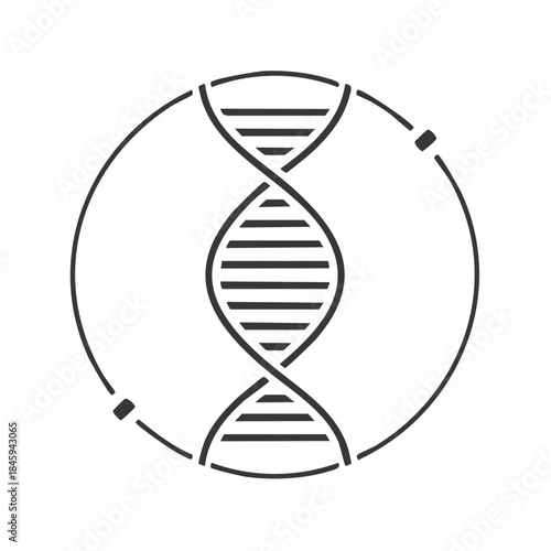 DNA helix icon with a circle. Genetic engineering and biotechnology concept. Linear style illustration of dna spiral for logo.