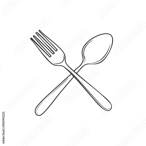 Fork and spoon crossed sketch illustration of silverware kitchen utensils cooking equipment