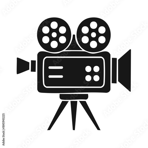 Retro Camera Illustration Classic Film Equipment Vintage Movie Camera on Tripod
