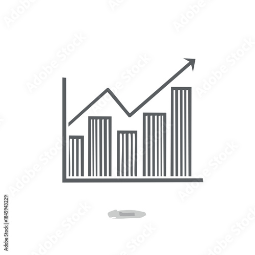 Bar chart with upward trending arrow graph depicting business growth and success in grayscale