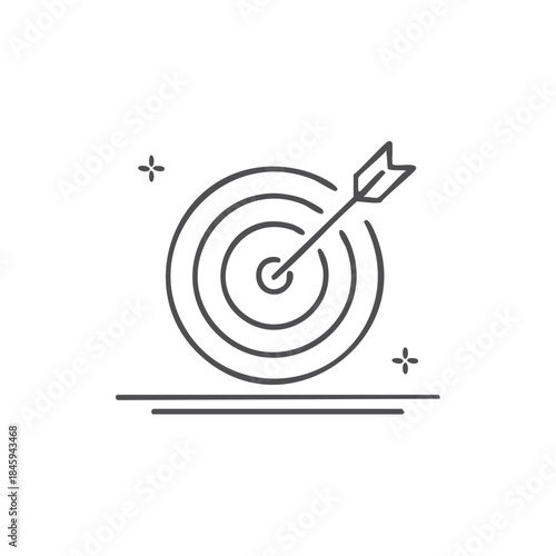 Target with Arrow Hitting Bullseye Goal Achievement Minimalist Design Line Art Style