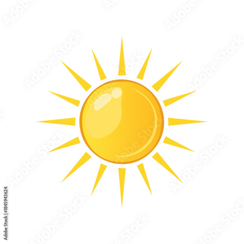 Bright yellow sun illustration with radiating light beams for summer weather forecasts or solar energy concepts