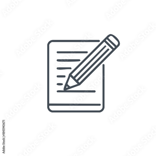 Pencil writing on document line art representing creation, planning, and outlining concepts in business and education