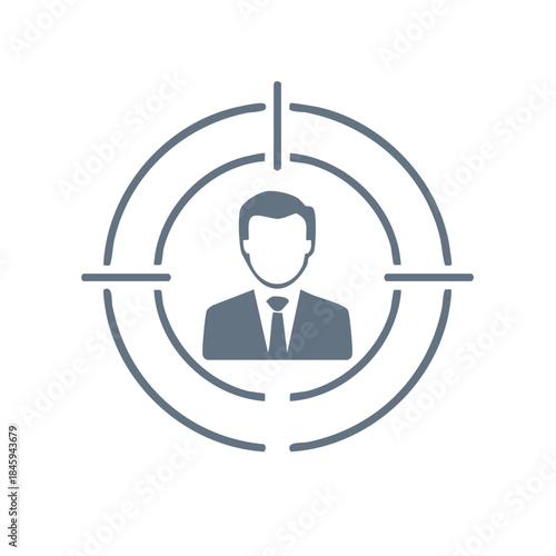 Man in Target, Concept of Focused Aiming and Business Targeting Icon