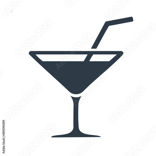 Stylized cocktail glass with straw, ideal for representing celebration, relaxation, or bar atmosphere with smooth edges