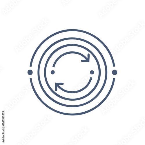 Circular arrows illustrating a cyclical process within concentric rings, symbolizing repetition, rotation, and continuous motion.