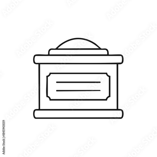 Stone monument with engraved plaque line art illustration. Memorial marker outline.